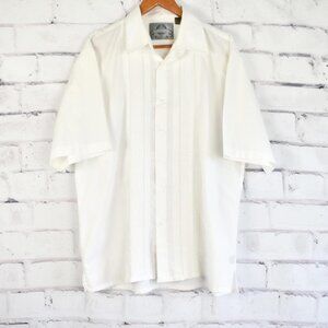 Bruno Embroidered White Pleated  Short Sleeve Button Up Shirt XL